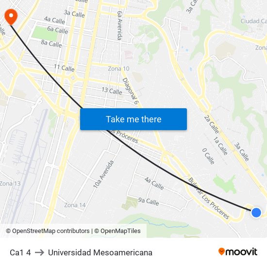 Ca1 4 to Universidad Mesoamericana map