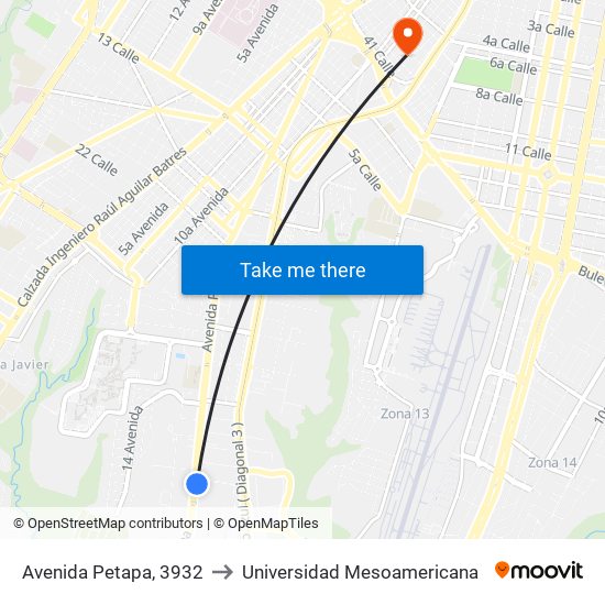 Avenida Petapa, 3932 to Universidad Mesoamericana map