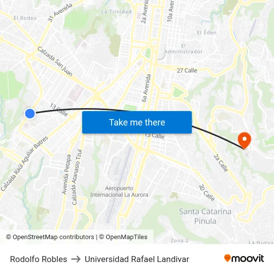 Rodolfo Robles to Universidad Rafael Landivar map