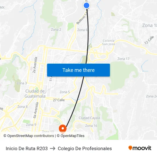 Inicio De Ruta R203 to Colegio De Profesionales map