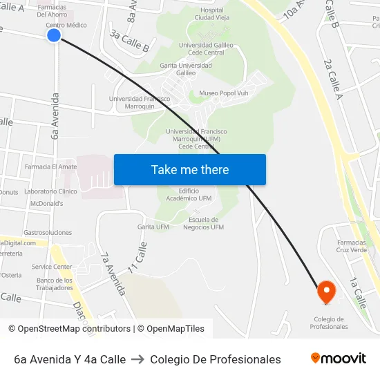 6a Avenida Y 4a Calle to Colegio De Profesionales map