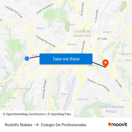 Rodolfo Robles to Colegio De Profesionales map