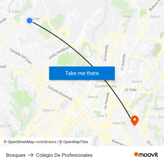 Bosques to Colegio De Profesionales map
