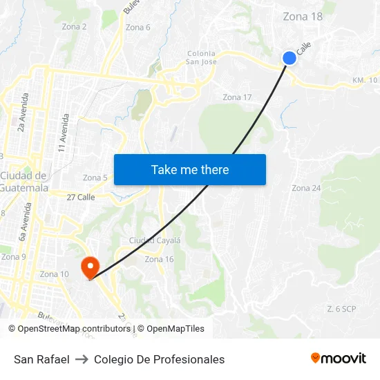 San Rafael to Colegio De Profesionales map