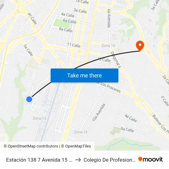 Estación 138 7 Avenida 15 Calle to Colegio De Profesionales map