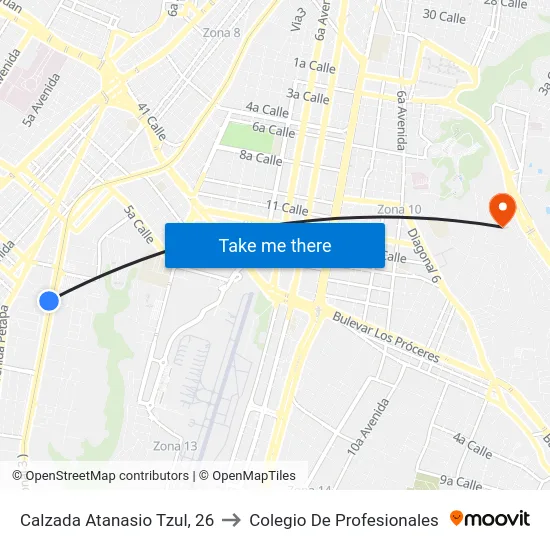 Calzada Atanasio Tzul, 26 to Colegio De Profesionales map