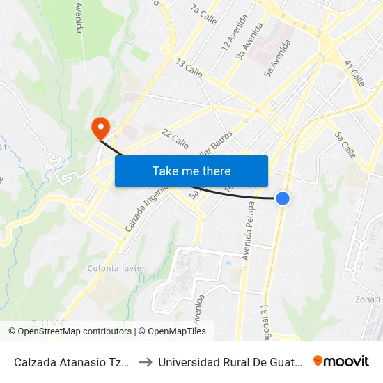 Calzada Atanasio Tzul, 26 to Universidad Rural De Guatemala map