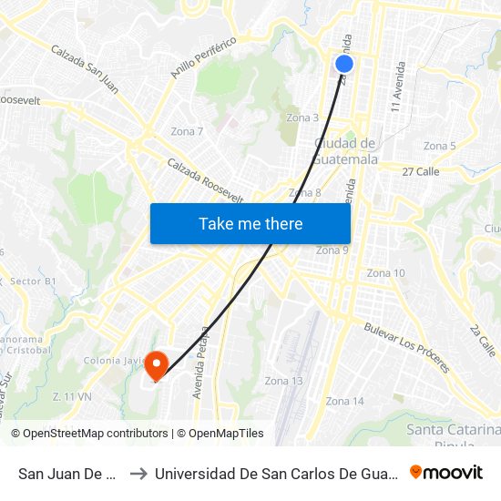 San Juan De Dios to Universidad De San Carlos De Guatemala map