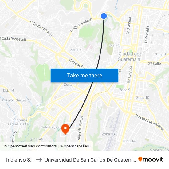 Incienso Sur to Universidad De San Carlos De Guatemala map