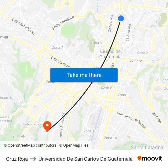 Cruz Roja to Universidad De San Carlos De Guatemala map