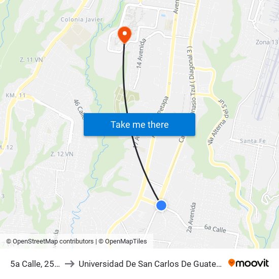 5a Calle, 2516 to Universidad De San Carlos De Guatemala map