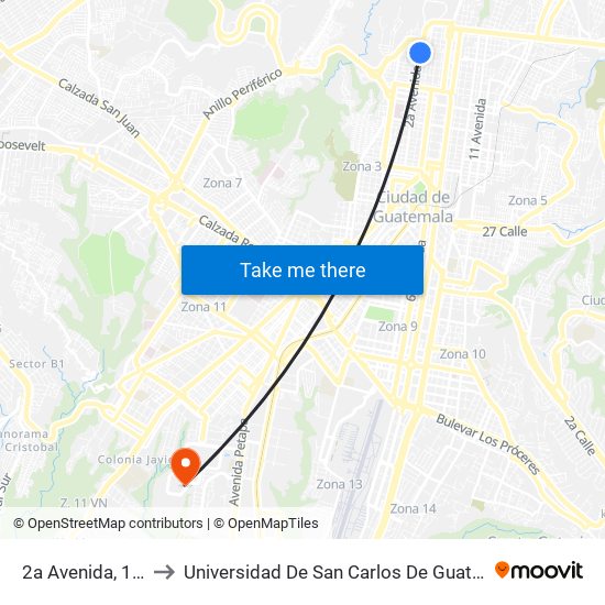 2a Avenida, 1-36 to Universidad De San Carlos De Guatemala map