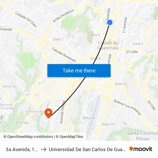 3a Avenida, 1147 to Universidad De San Carlos De Guatemala map
