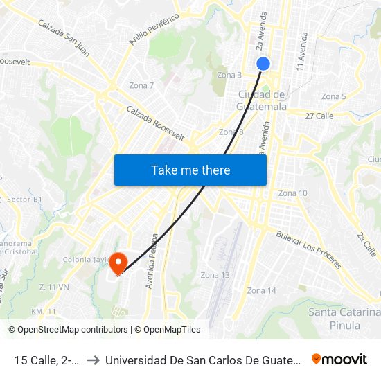 15 Calle, 2-78 to Universidad De San Carlos De Guatemala map