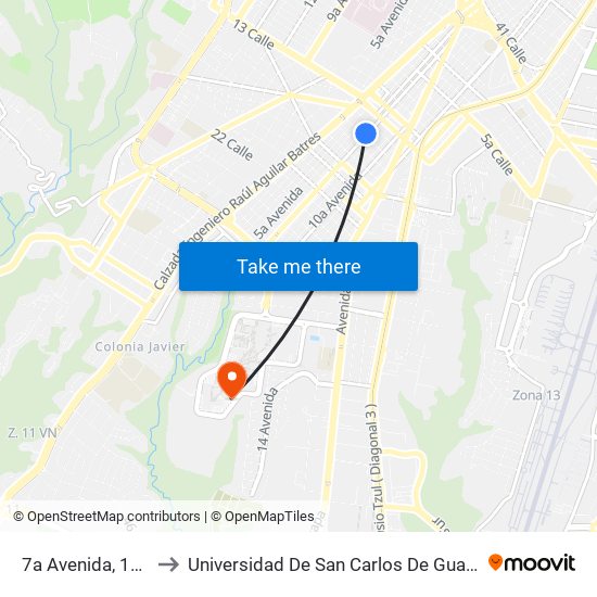 7a Avenida, 14-55 to Universidad De San Carlos De Guatemala map