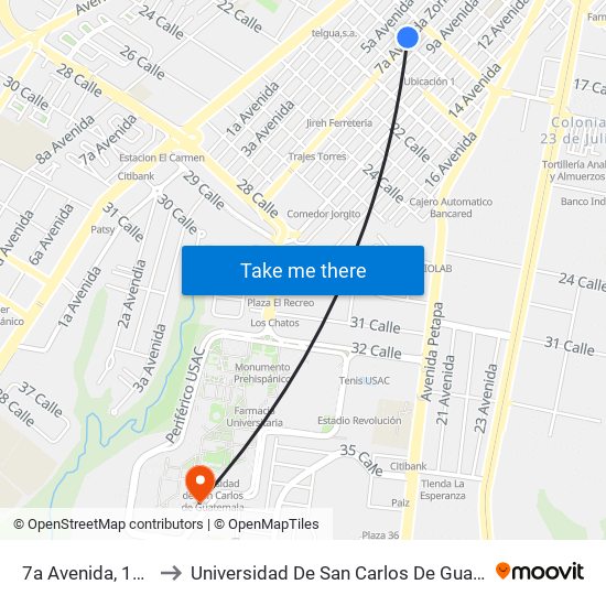 7a Avenida, 18-66 to Universidad De San Carlos De Guatemala map