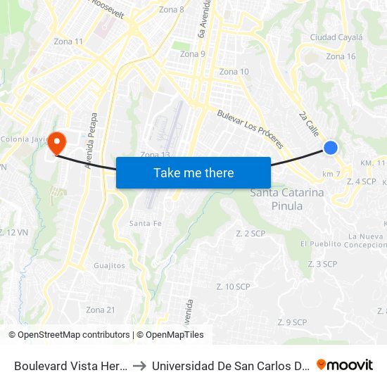 Boulevard Vista Hermosa, 23 to Universidad De San Carlos De Guatemala map
