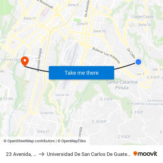 23 Avenida, 31 to Universidad De San Carlos De Guatemala map