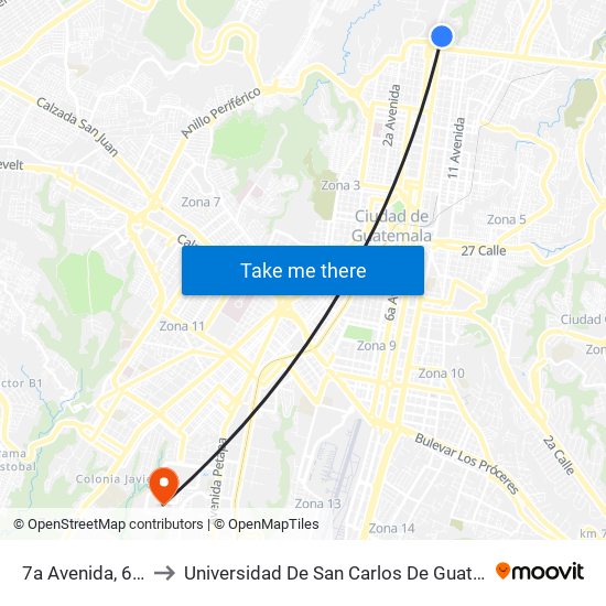 7a Avenida, 6-68 to Universidad De San Carlos De Guatemala map