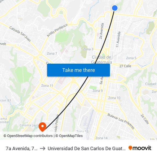 7a Avenida, 7-90 to Universidad De San Carlos De Guatemala map