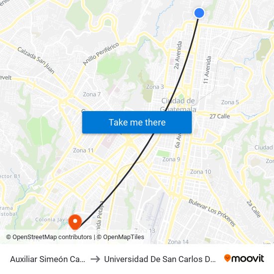 Auxiliar Simeón Cañas, 801 to Universidad De San Carlos De Guatemala map