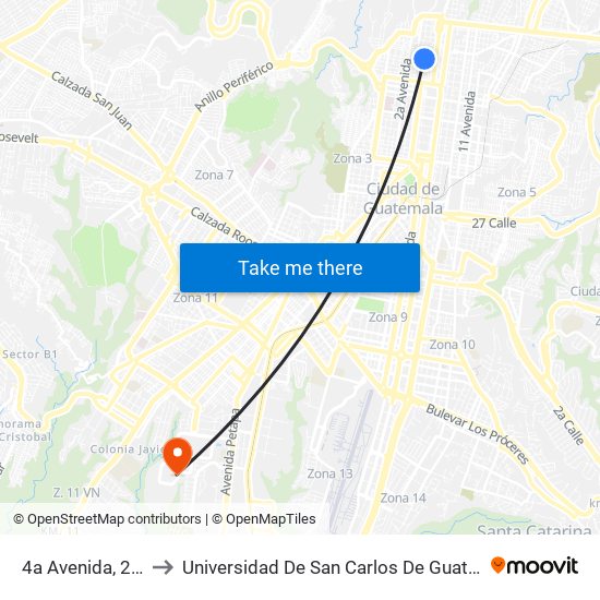 4a Avenida, 2-78 to Universidad De San Carlos De Guatemala map