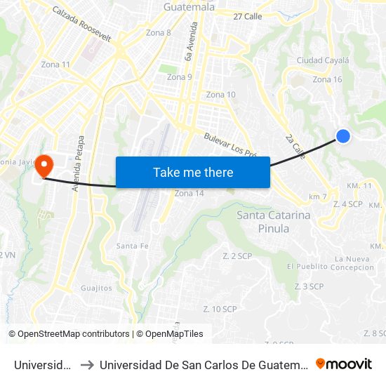Universidad to Universidad De San Carlos De Guatemala map