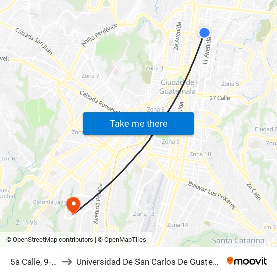 5a Calle, 9-75 to Universidad De San Carlos De Guatemala map