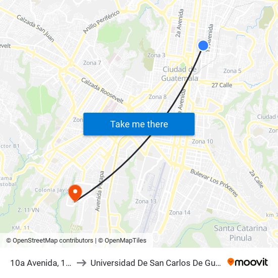 10a Avenida, 13-36 to Universidad De San Carlos De Guatemala map