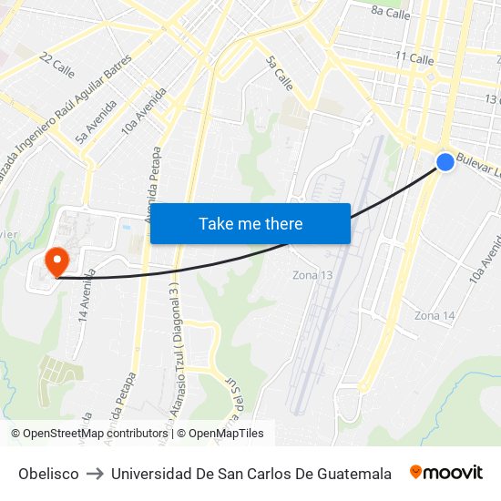 Obelisco to Universidad De San Carlos De Guatemala map
