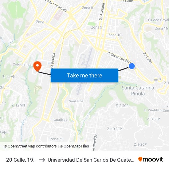 20 Calle, 1975 to Universidad De San Carlos De Guatemala map