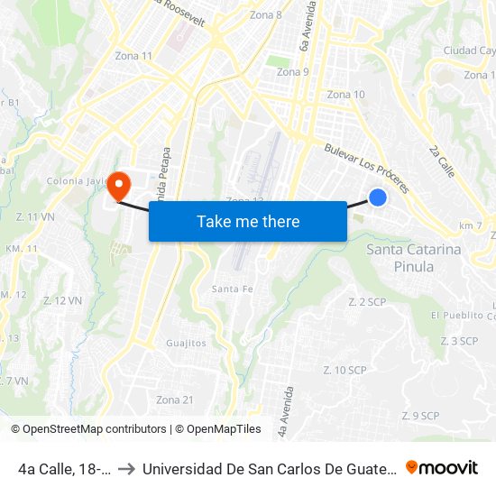 4a Calle, 18-13 to Universidad De San Carlos De Guatemala map