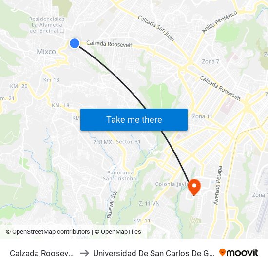 Calzada Roosevelt, 15 to Universidad De San Carlos De Guatemala map