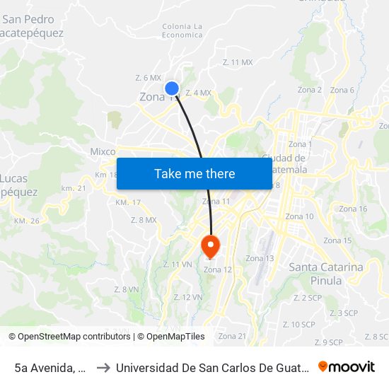 5a Avenida, 998 to Universidad De San Carlos De Guatemala map