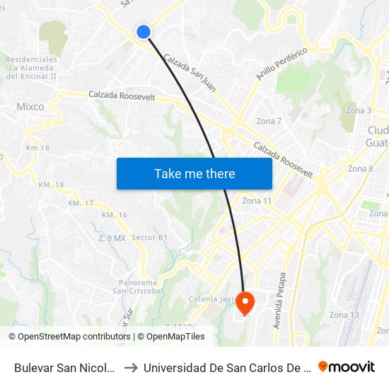 Bulevar San Nicolas, 2-80 to Universidad De San Carlos De Guatemala map