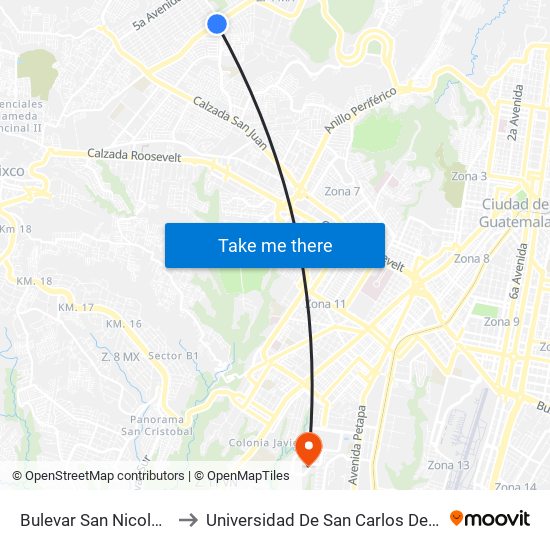 Bulevar San Nicolas, 1020 to Universidad De San Carlos De Guatemala map