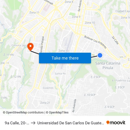 9a Calle, 20-15 to Universidad De San Carlos De Guatemala map