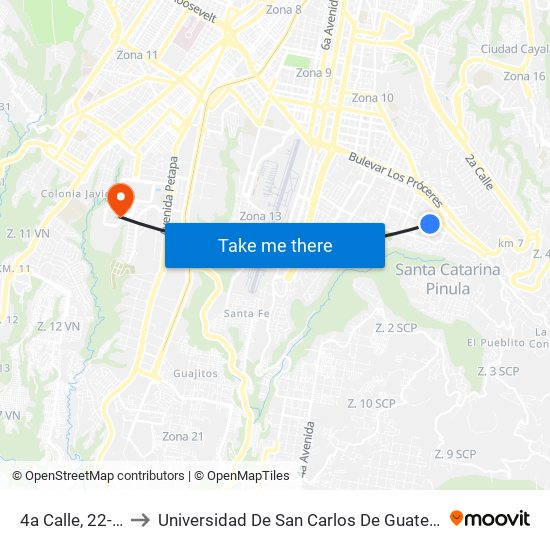 4a Calle, 22-47 to Universidad De San Carlos De Guatemala map