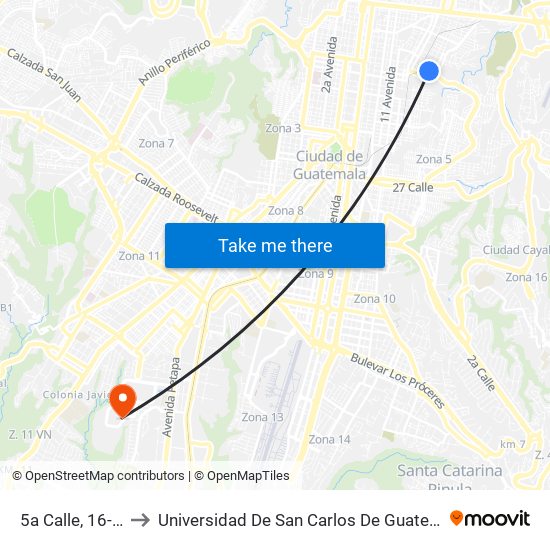 5a Calle, 16-76 to Universidad De San Carlos De Guatemala map