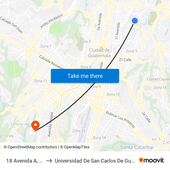 18 Avenida A, 3-05 to Universidad De San Carlos De Guatemala map