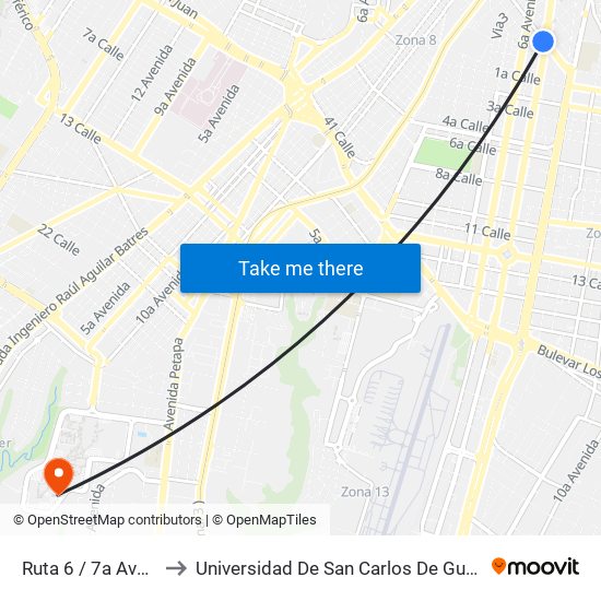 Ruta 6 / 7a Avenida to Universidad De San Carlos De Guatemala map