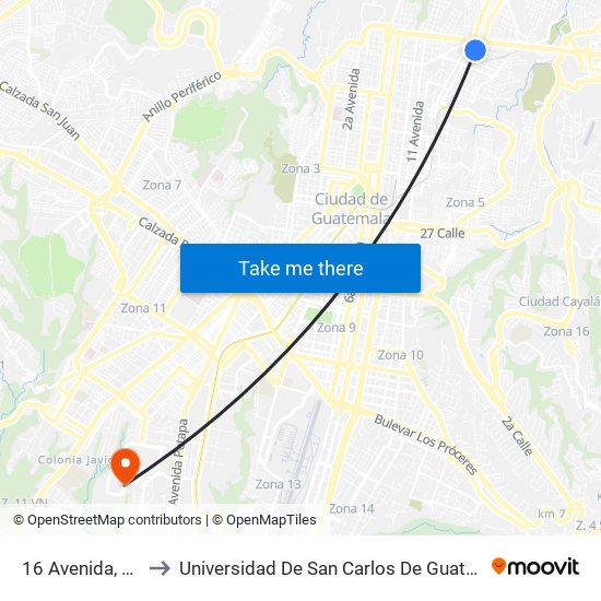 16 Avenida, 250 to Universidad De San Carlos De Guatemala map