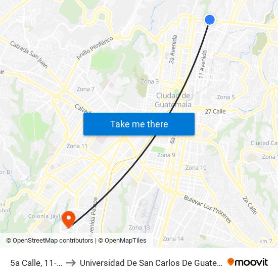 5a Calle, 11-51 to Universidad De San Carlos De Guatemala map