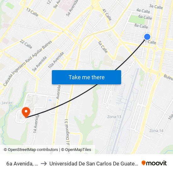 6a Avenida, 14 to Universidad De San Carlos De Guatemala map