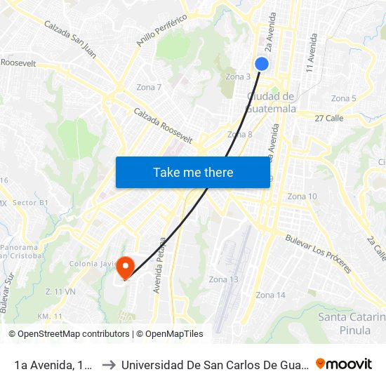 1a Avenida, 15-13 to Universidad De San Carlos De Guatemala map