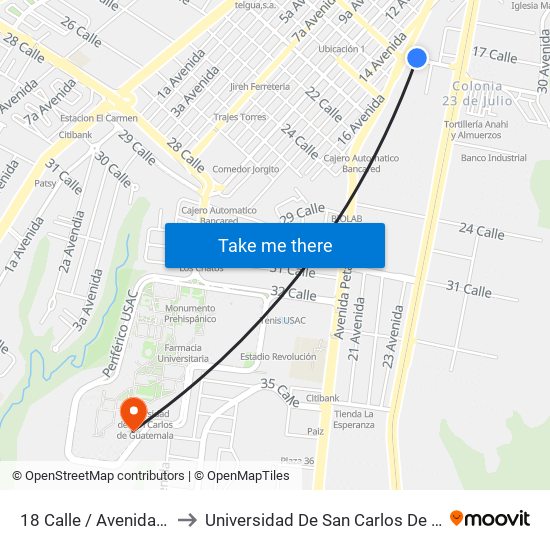 18 Calle / Avenida Petapa to Universidad De San Carlos De Guatemala map