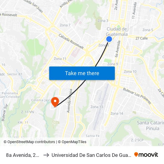 8a Avenida, 28-72 to Universidad De San Carlos De Guatemala map