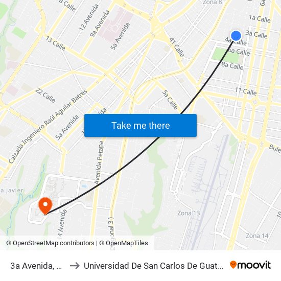 3a Avenida, 350 to Universidad De San Carlos De Guatemala map