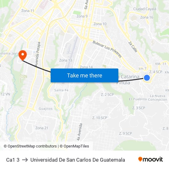 Ca1 3 to Universidad De San Carlos De Guatemala map