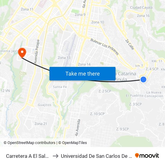 Carretera A El Salvador, 9 to Universidad De San Carlos De Guatemala map